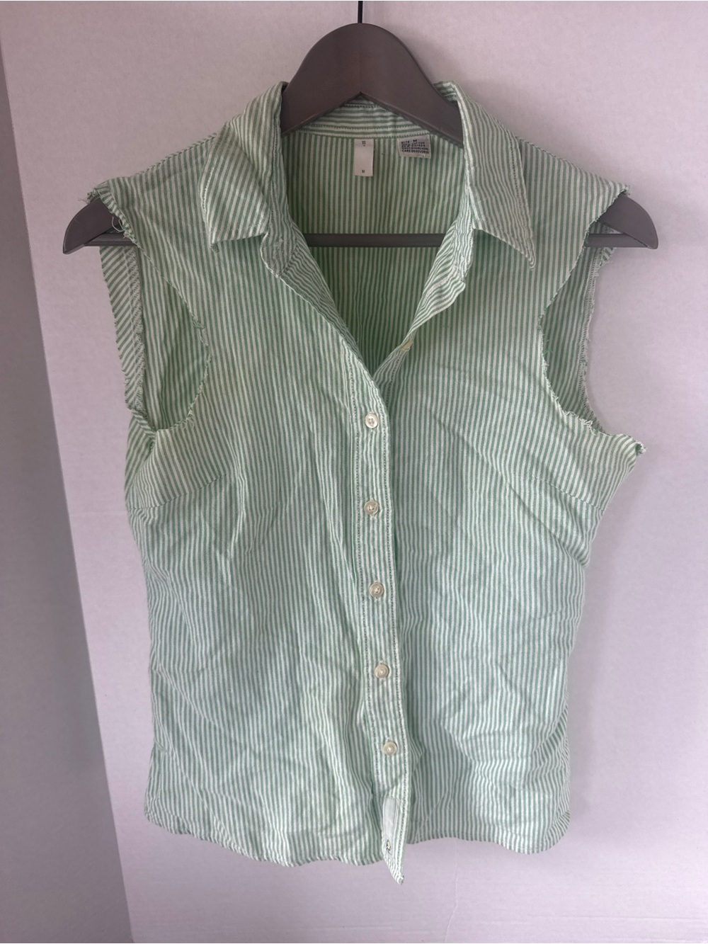 Urban Outfitters Sleeveless Green Striped Button-Up Shirt - Women's Top